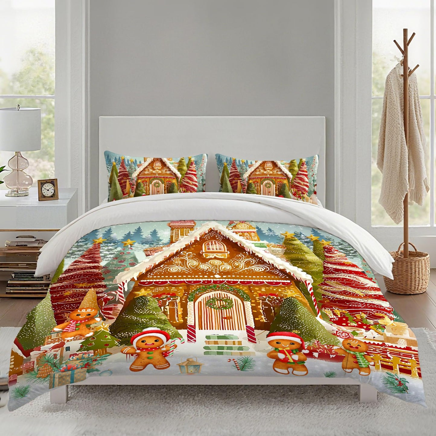 Yopiiefa Christmas Gingerbread Man Bedding Set 3 Pieces Soft Comforter Cover Twin Size with 2 Pillowcases 1 Duvet Cover for Men Women Bedroom