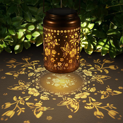 Solar Lantern Outdoor Hanging Lights Christmas Birthday Gifts for Women Mom and Grandma Butterfly Flower Metal Garden Decor Outside Waterproof LED Solar Lanterns for Patio, Yard, Pathway,