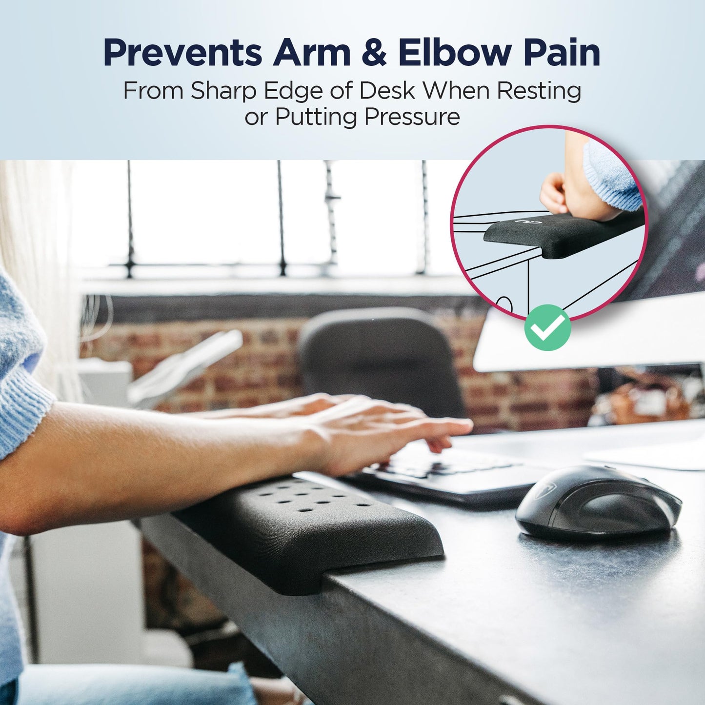 EdgeRest Mini PostureUp L-Shaped Desk Long Wrist Rest Elbow, Forearm & Wrist Comfort Support for Table or Desk Edge, Non-Slip, Memory Foam Padding, Ergonomic Design for Work, Universal Fit, Black