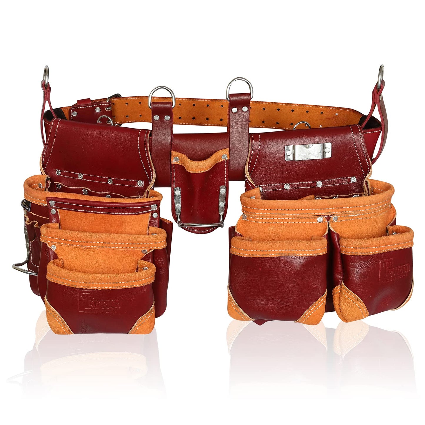 TRUTUCH Grain Leather Tool Belt | Tool Rig Set | Tool Pouch | Drywall | Carpenter Tool Bag | Leather Tool Belts for Men | Construction | Framers | Electrician (Maroon)