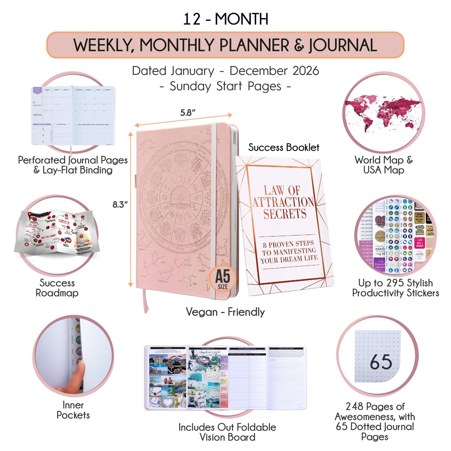 Law of Attraction Planner 2026 Deluxe with Productivity App | Weekly & Monthly Goal-Setting Planner, Life & Gratitude Journal | Include Foldable Vision Board, Gift Box & Stickers