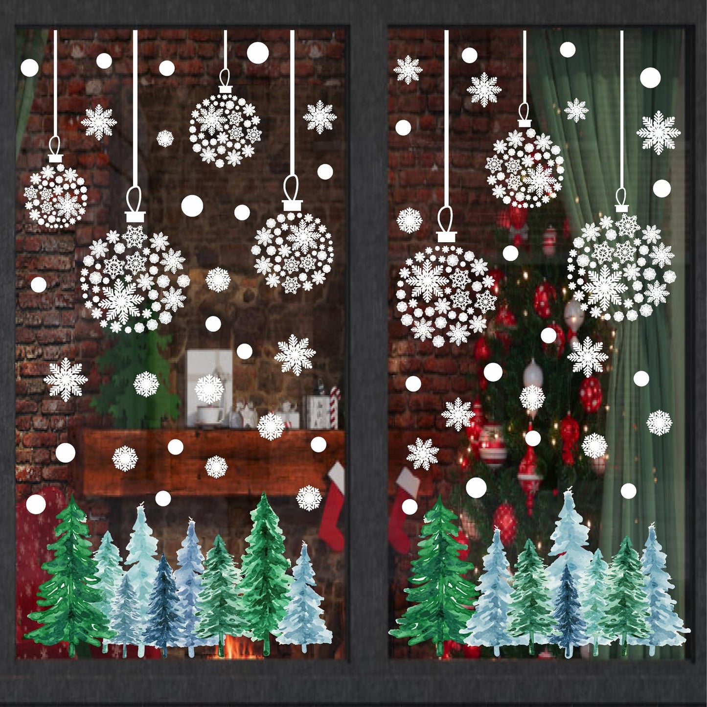 Christmas Tree Wall Decals Winter Snow Pine Tree Wall Stickers Christmas Snowflakes Window Cling Decals Xmas Pine Tree Wall Stickers Removable Christmas Window Stickers Holiday Decoration