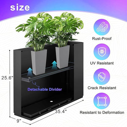 Tall Metal Planter, 9" W x 26" H Large Rectangular Planter Box for Outdoor or Indoor, All-Weather Durable Plant Box with Drainage Holes & Removable Shelf for Patio, Porch, Garden, Trees, Flowers