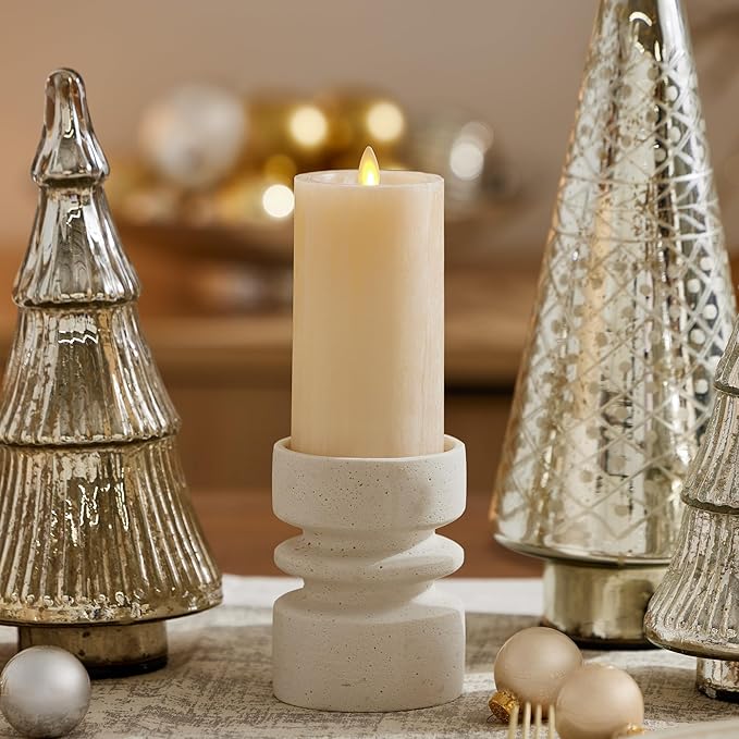 Luminara Selenite Looking Flameless Candle, White Swan 3" x 6.5", Battery Operated Real Wax Moving Flame LED Pillar w/Timer, Home Decor Unscented
