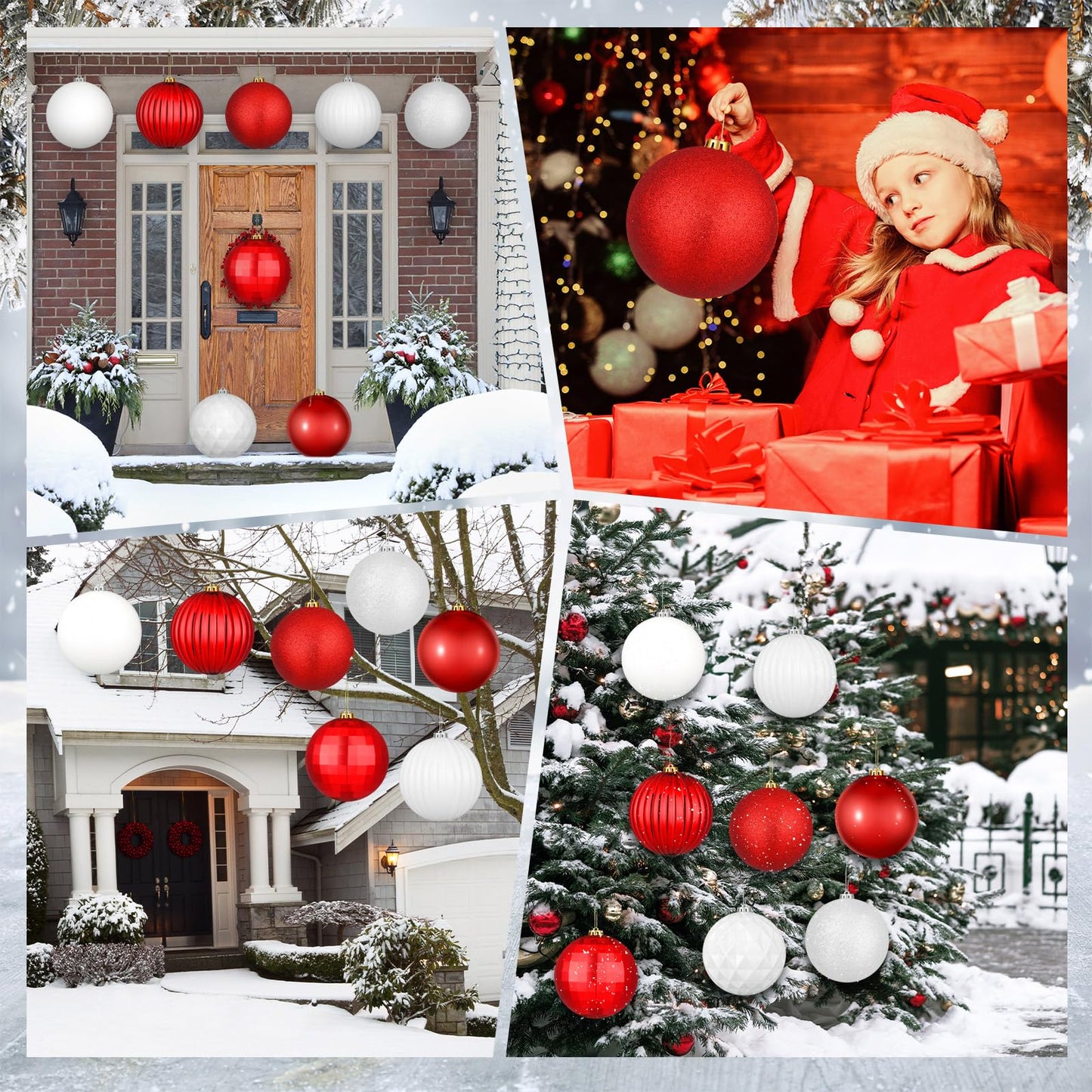 Jenaai 6 Inch Large Christmas Ball Ornaments Giant Jumbo Shiny Christmas Ornament Extra Large Balls with String and Cap for Lawn Yard Decoration(Red, White,8 Pcs)