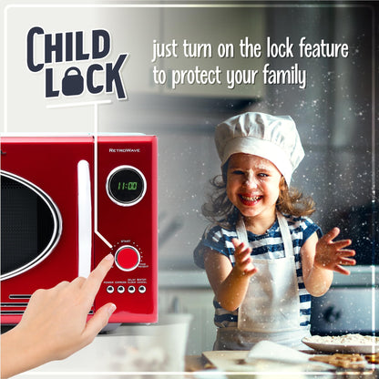 Nostalgia Retro Microwave Oven - 0.7 Cu Ft, 700-Watt Countertop Size with Glass Turntable, Child Safety Lock, 8 Auto-Cook Programs, Digital Clock - Aqua