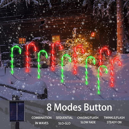 Christmas Decorations, 10 Pcs Christmas Candy Cane Lights, 21'' Solar Pathway Lights with 8 Lighting Modes, Waterproof Garden Lights for Outdoor Christmas Patio Yard Walkway Decorations(2 colors)