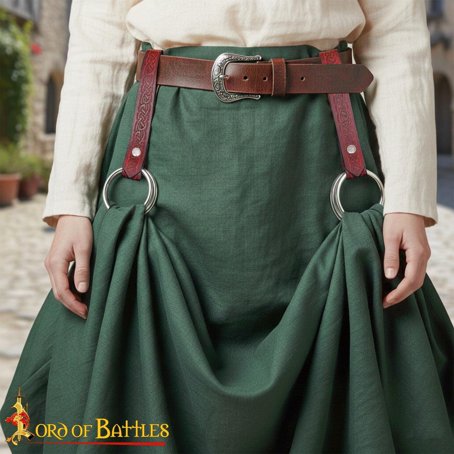 Lord of Battles 2pcs Skirt Hikes – Handmade 100% Full Grain Leather Waist Skirt Hoops Accessory for Renaissance, Cosplay (Maroon)