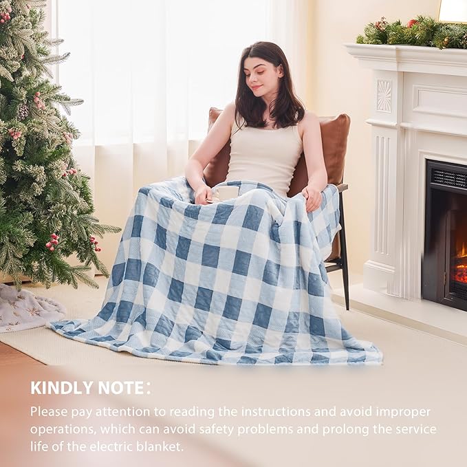 Homemate Electric Blanket Heated King Size - 100“x90“ Ultra Soft Cozy Flannel Heating Blanket with 10 Fast Heat Levels 8 Hours Auto Off Over-Heated Protection ETL Certification Keep Warm in Home