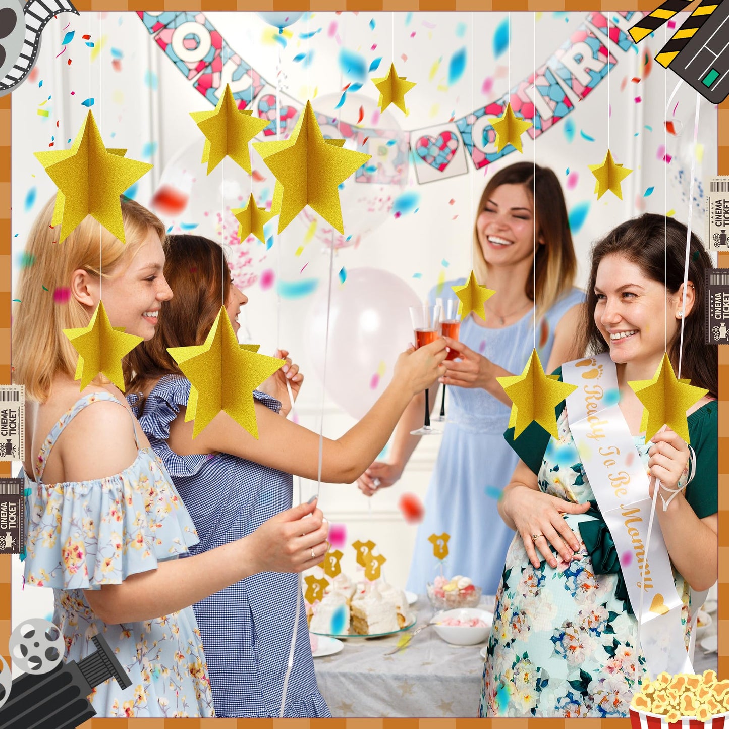 70 Pcs Star Centerpieces for Movie Night Party Decorations 3D 2025 Graduation Table Decor 3 Sizes 8" 5" 3" Red Carpet Film Show Theme Birthday Party Back to School Table Decor （Gold）