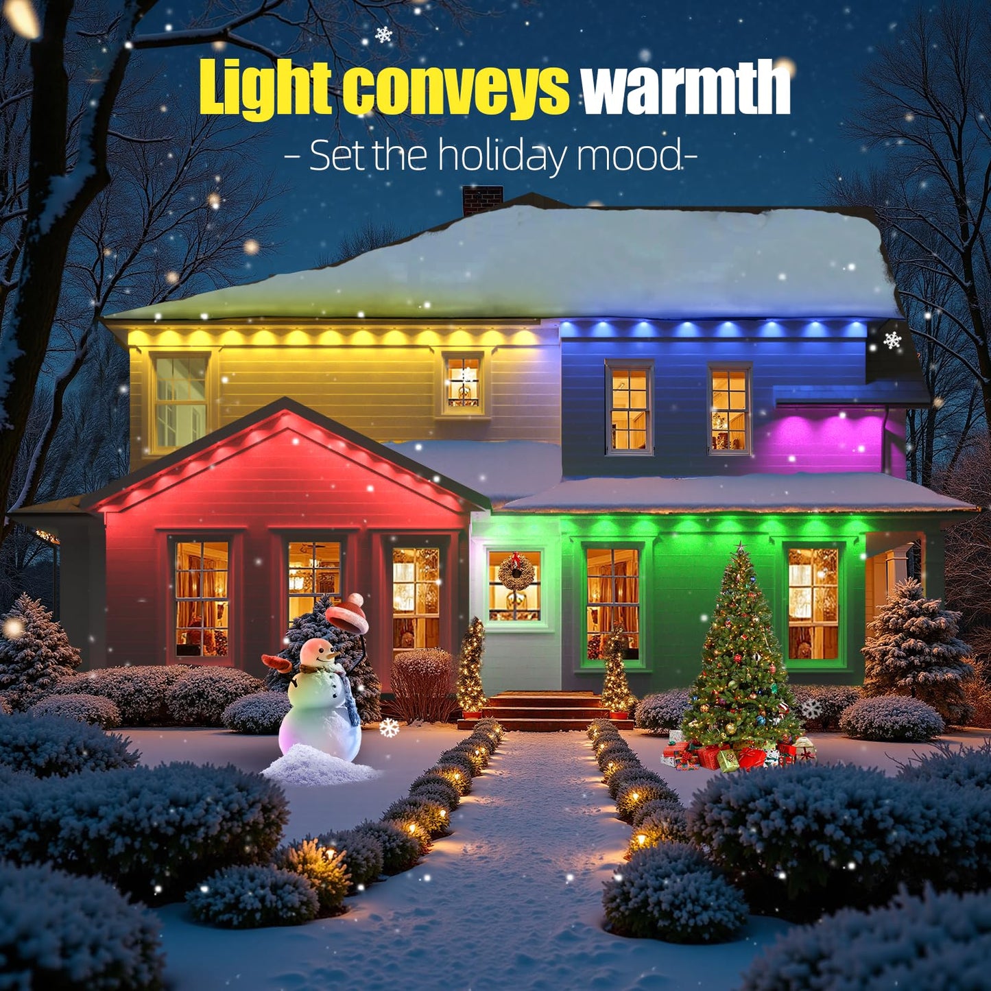 100ft Permanent Outdoor Lights, RGB+IC IP67 Waterproof Smart LED Lights with App/Remote for Daily, Christmas, New Year, Halloween, Holiday, Party Decor, Valentine's Day Christmas Lights Outdoor