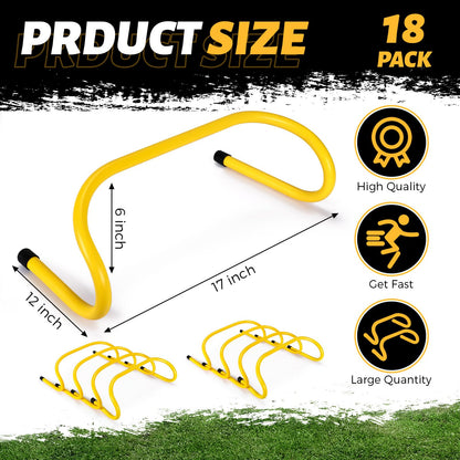 Wettarn 18 Pcs 6" Speed Training Hurdles Durable Agility Training Hurdle Agility Plyometric and All Purpose Equipment for Athletes, Soccer, Basketball(Yellow)