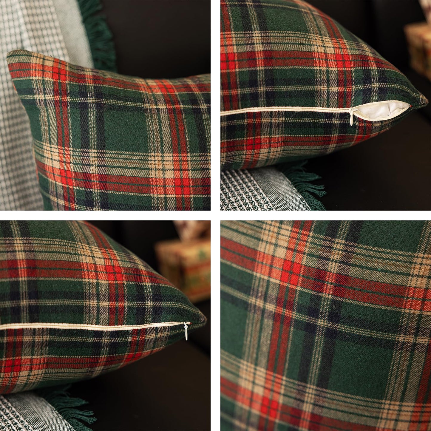 vctops Christmas Green Plaid Throw Pillow Covers 18x18 Inch Farmhouse Scottish Tartan Decorative Square Cushion Cases for Holiday Home Decor Sofa Couch (Green,18"x18")