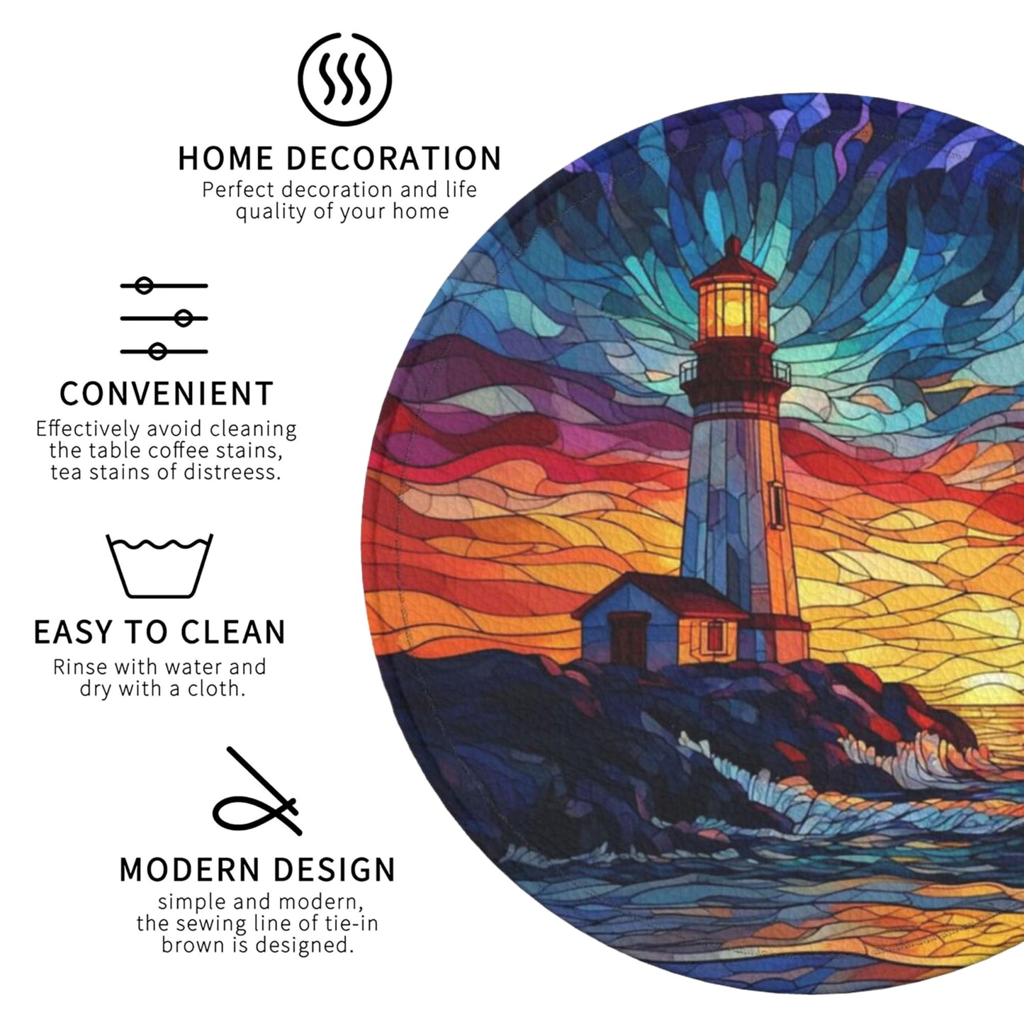 Lighthouse Coasters Leather Round Drink Coasters 6 Pcs Set with Holderor for Cup Drink Coffee Table Bar Home Decor