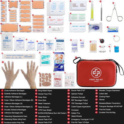 VRIEXSD Premium First Aid Kit, 320 Piece Waterproof Hard Shell Eva First Aid Kit for Home, Camping, Cars, Hiking, Travel, Businesses & Outdoor Emergencies - Emergency Medical Kits (Red)