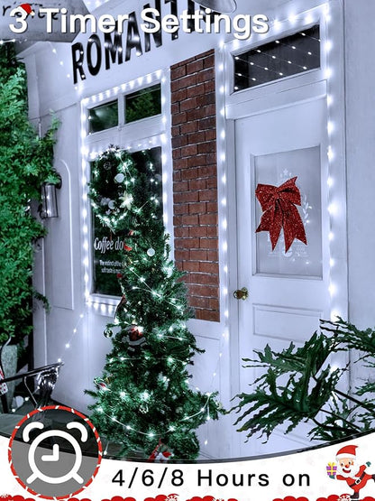 Christmas Lights Outdoor 262 FT 800 LED, Plug-in String Lights for Classroom, Clear Wire 8 Modes LED White String Light, IP67 Waterproof Christmas Tree Lights for Bedroom Indoor Wedding Holiday Decor