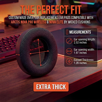 WC Freeze Nova Pro Wireless - Cooling Gel Earpads for Arctis Nova Pro Wireless & Nova Elite (Doesn’t Fit Other Models), by Wicked Cushions, Extra Thick & Comfortable | Black