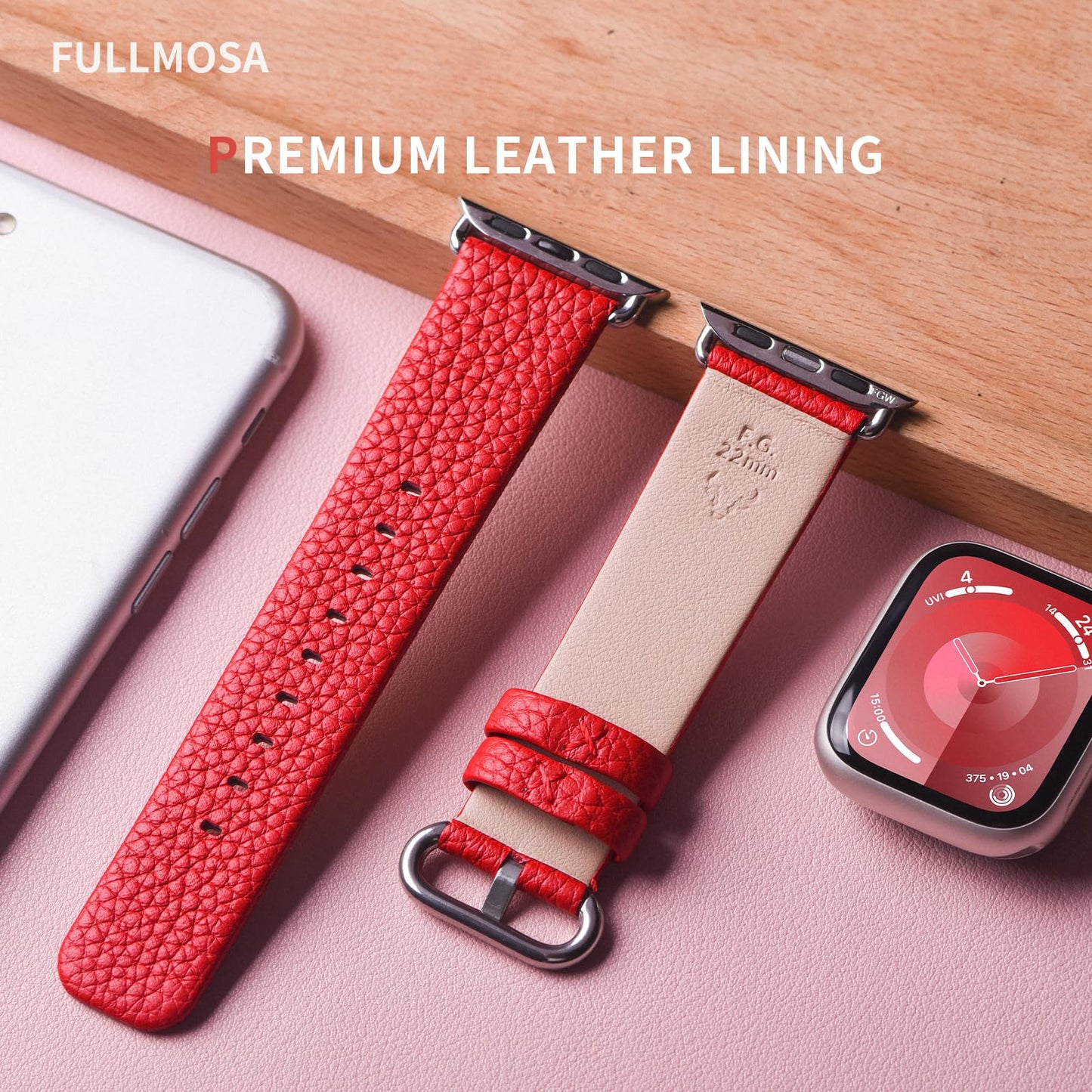 Fullmosa Leather Band Compatible with Apple Watch Band 42mm 44mm 45mm 46mm 49mm, Genuine Leather Replacement Strap for iWatch Ultra3/2/1 SE3/2/1 Series 11 10 9 8 7 6 SE 5 4 3