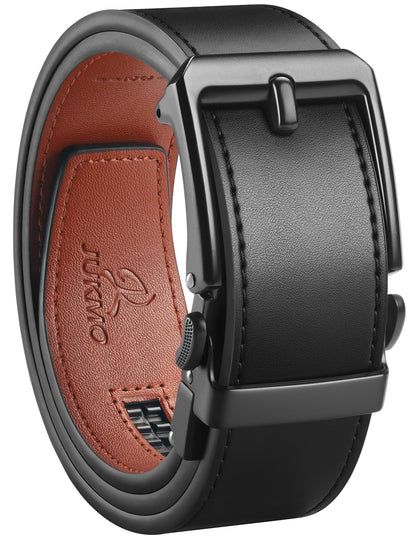 JUKMO 1.5" (38mm) Leather Ratchet Belt for Men in Gift Box (Black, Medium)