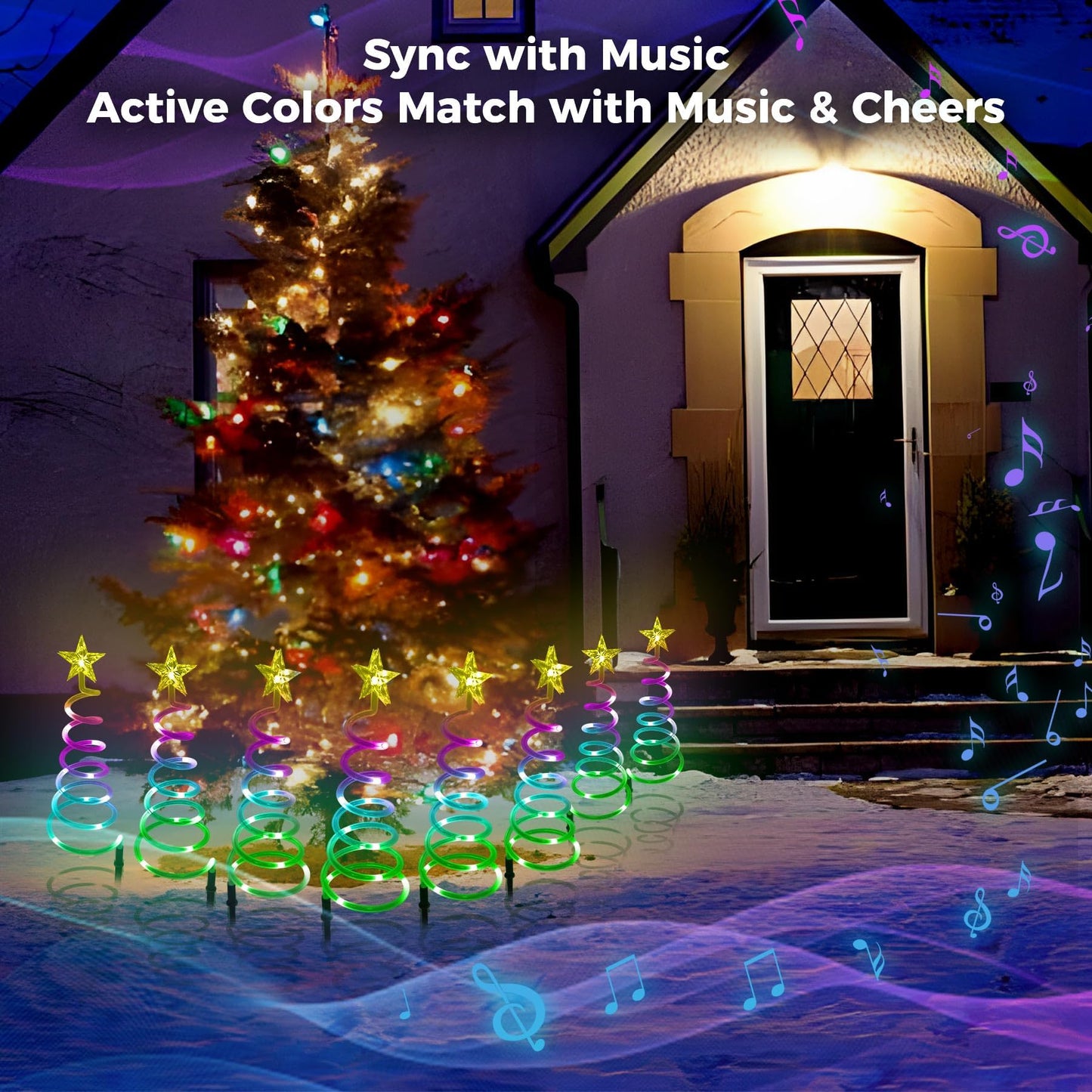8 Pack Christmas Pathway Lights Outdoor, Spiral Christmas Tree Path Lights, Christmas Yard Decorations Outdoor, Spiral Lighted Christmas Tree for Yard-APP Control Music Schedule Waterproof 1.5FT*8
