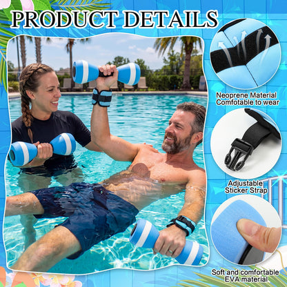 Teyva Daily 7 Pcs Aquatic Exercise Set Water Aerobics Set Including 2 Ankle/Wrist Weights for Land or Water 2 Exercise Foam Dumbbells Cuffs Large Mesh Beach Bag for Pool Weight Loss(Blue)