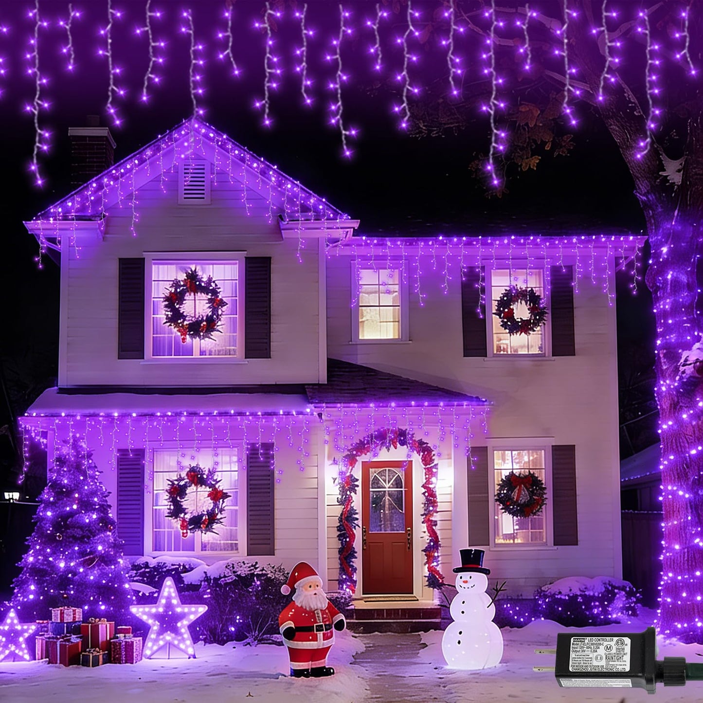 YEGUO 33ft 400 LED Purple Icicle Christmas Lights Outdoor Waterproof, 80 Drops Icicle Light Connectable, 8 Modes Christmas Lights Indoor with Memory Timer