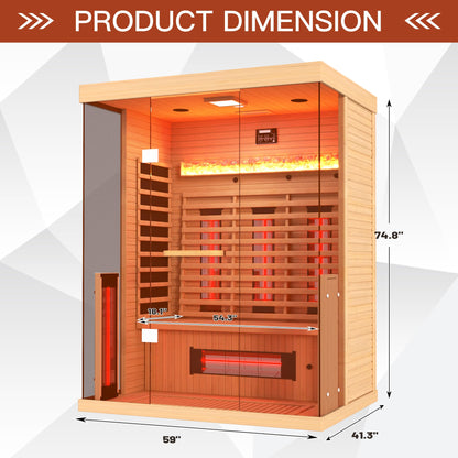 SWHSE Full Spectrum Infrared Sauna, 2-3 Person Home Sauna with 6 Heating Tubes&3 Carbon Plate,Indoor Dry Sauna with Himalayan Salt Panel and LCD Touch Control Panel
