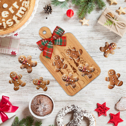 JarThenaAMCS 2 Pcs Merry Christmas Wood Cutting Board with Ribbon Xmas Tree Kitchen Charcuterie Board Serving Platter Tray for Winter Home Party Gift Decor