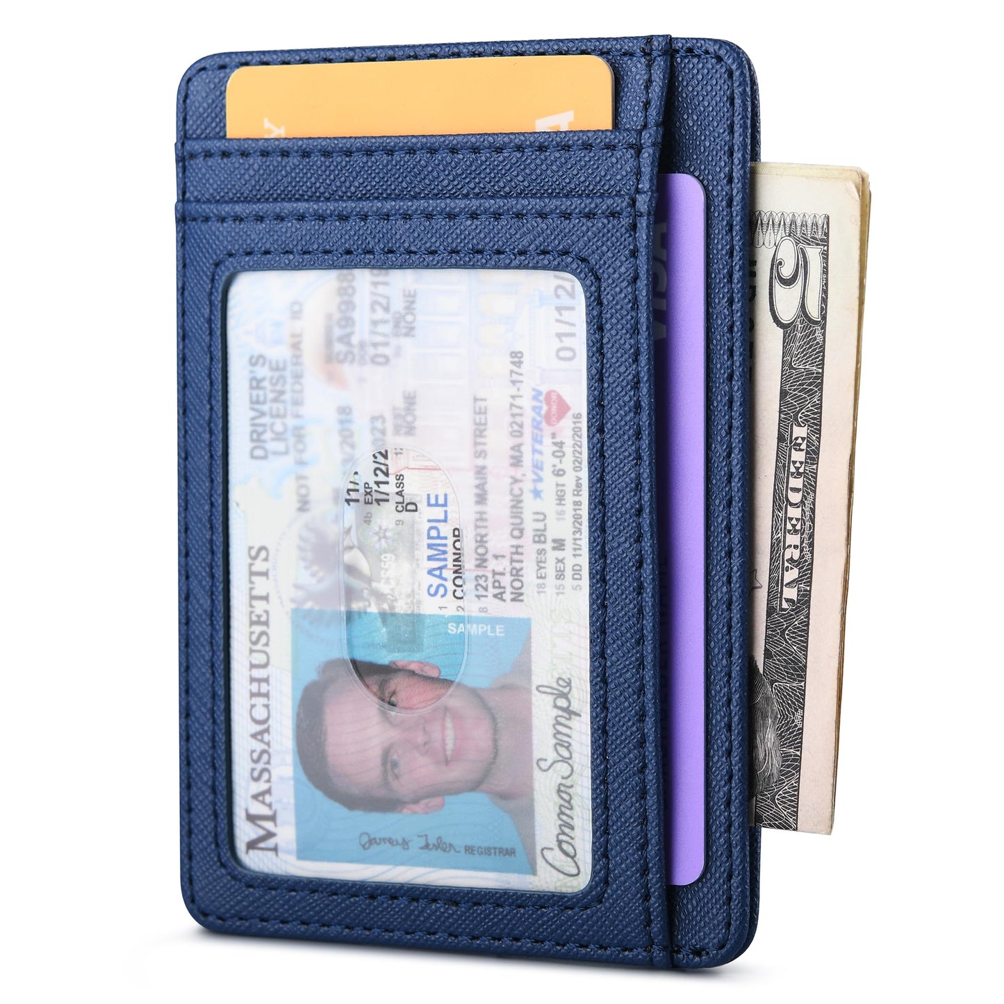 Buffway Slim Minimalist Front Pocket RFID Blocking Leather Wallets for Men and Women - Cross Blue