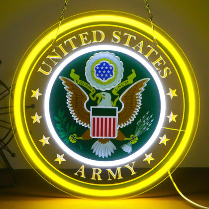 WittyRhE Military-themed Army Neon Signs Veteran Neon Lights Wall Decor for Man Cave Bedroom Bar Army Themed Gift Art for Christmas Party-12.6×12.6 IN-USB Powered-Acrylic