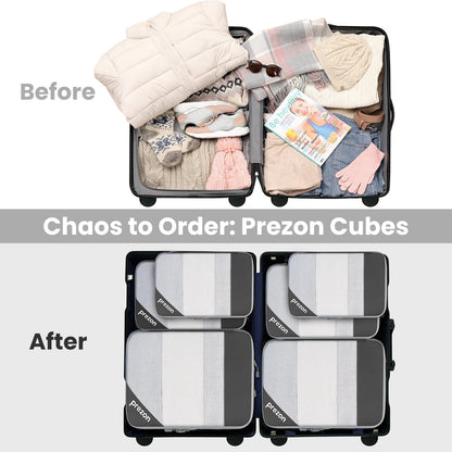 Prezon 8 Set/6 Set/4 Set Compression Packing Cubes for Travel, Lightweight Vacation Travel Essentials,Accessories for Suitcase Organizer Bags Set, Durable Luggage Organizer （6-half mesh-Grey）
