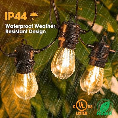 50FT LED Outdoor String Lights with 17 Shatterproof Waterproof S14 Replaceable Bulbs(2 Spare), 2700K Commercial Grade Patio Lights, Outside Hanging Light for Yard Garden Porch Deck Decor