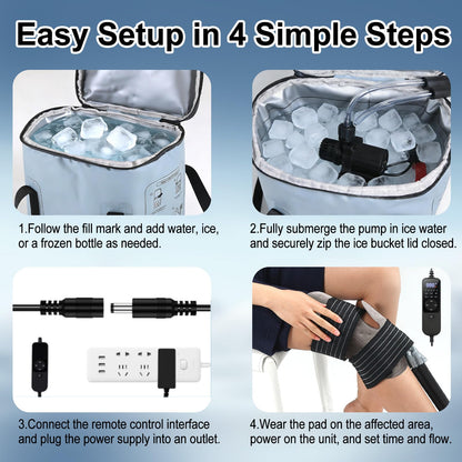 Jestonten Ice Machine for Knee After Surgery - 16-Quart Large Capacity, Programmable Cold Therapy Machine with 6 Timer Modes & 5 Flow Levels Compression Wrap for Knee, Back & Ankle