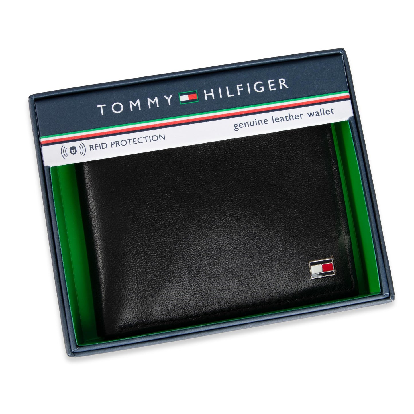 Tommy Hilfiger mens Slim Leather Passcase Wallet With Removable ID Window Oxford Black