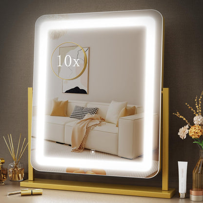 Makeup Vanity Mirror with Lights 15.2" Large LED Lighted Mirror, Hollywood Make Up Mirror with Lighting for Bedroom Tabletop, Smart Touch,Detachable 10X Magnification 360° Rotation, (White)
