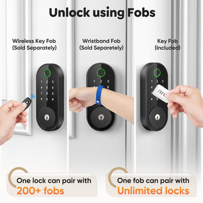 Keyless Entry Fingerprint Deadbolt Smart Lock: Digital Front Door Keypad with App Control, Electronic/Electric Deadbolt with Fingerprint & Code Access, Auto Locking, Easy to Install (Bright Brass)