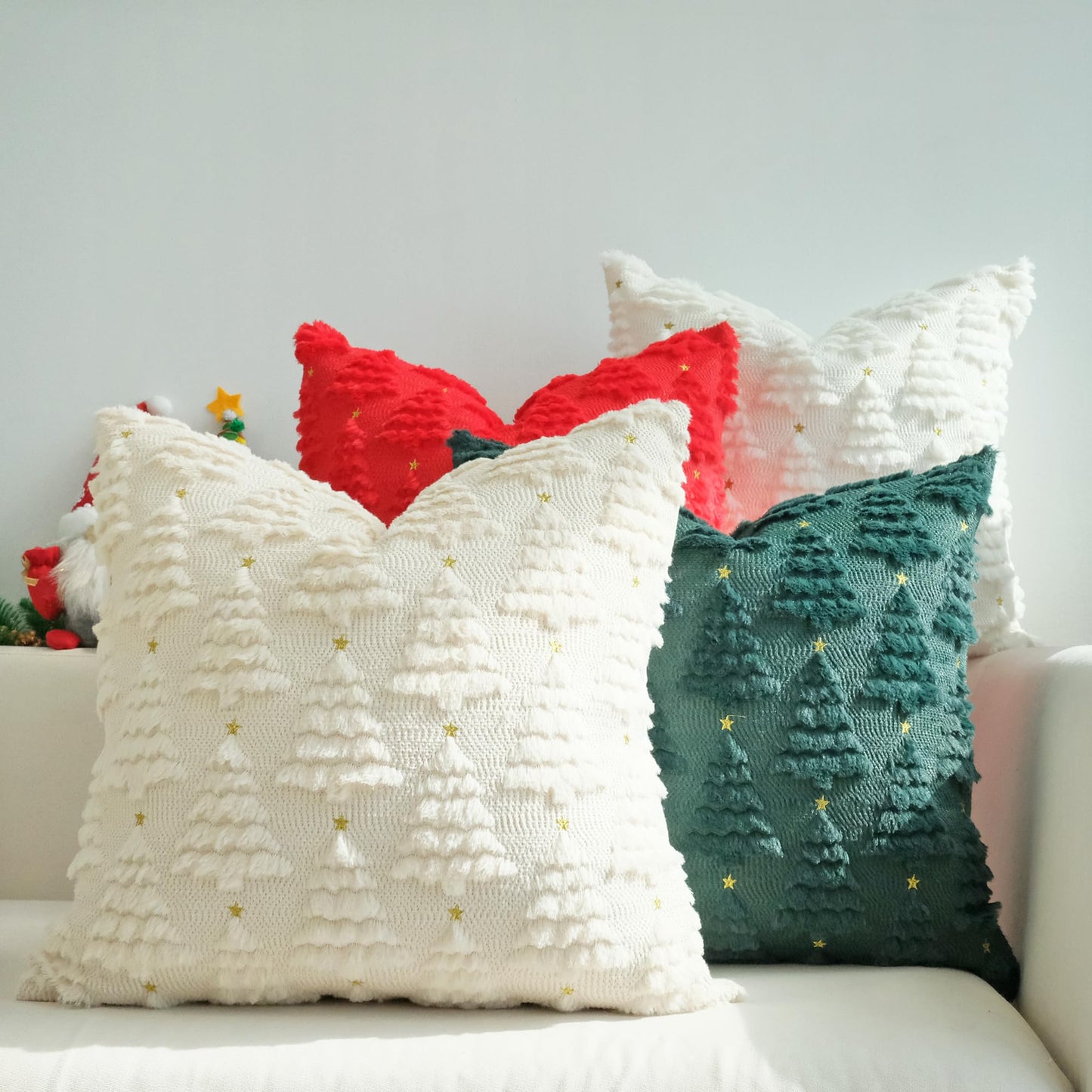 JOJUSIS Decorative Pillow Covers Pack of 4 Throw Pillowcases Faux Fur Couch Cushion (Christmas Tree, 18" x 18" (Pack of 4))