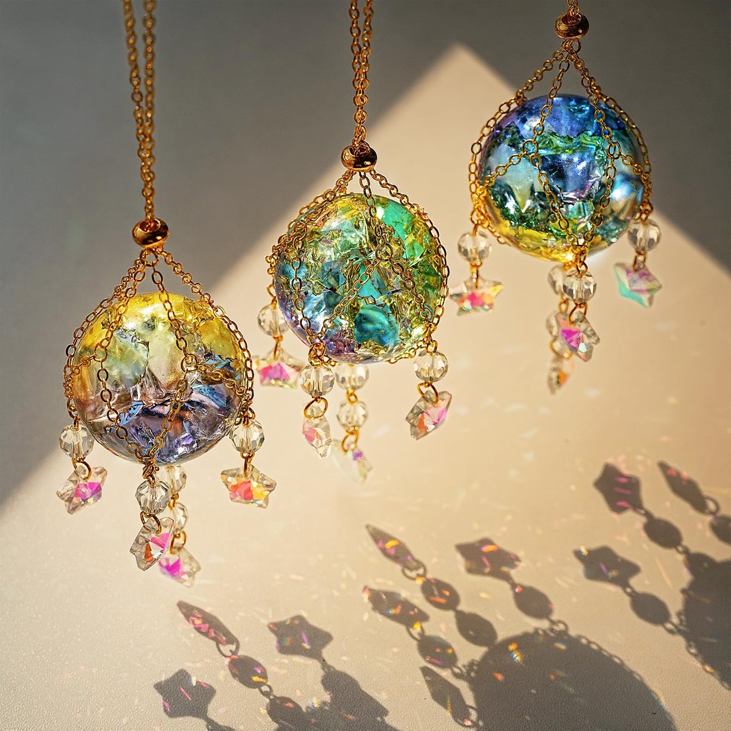 H&D HYALINE & DORA 3 Pcs Crystal Suncatchers with 40mm Ice Cracked Ball Window Hanging Decor for Healing Yoga Meditation
