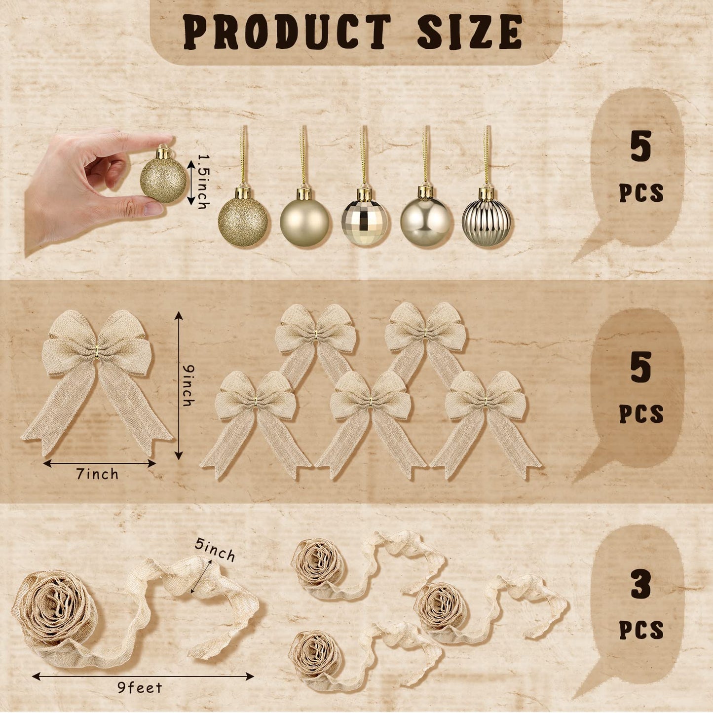 Sotiff 68 PCS Woodland Christmas Tree Ornaments Decoration Set - Includes Forest Animal, Gold Ball, Hedgehog, Jute Tree Wrap & Bows for Farmhouse Rustic Fall Winter Holiday Party Decor