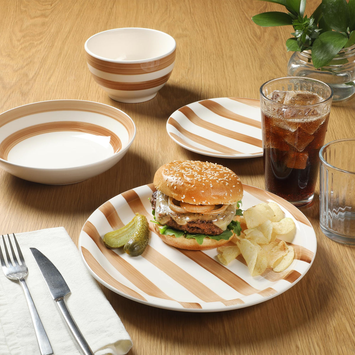 Gibson Home Queenslane 16 Piece Double Bowl Plates and Bowls Dinnerware Sets - Matte Blue