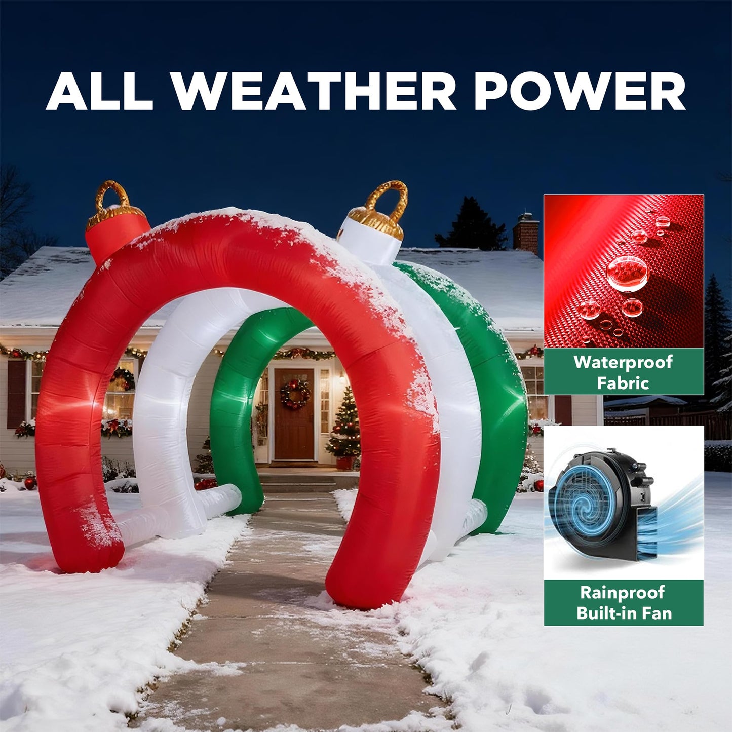 10.5 FT Christmas Inflatables Ornament Tunnel Arch Outdoor Decorations, Blow Up Walk-Through Archway Yard Decor for Garden Lawn Xmas Display