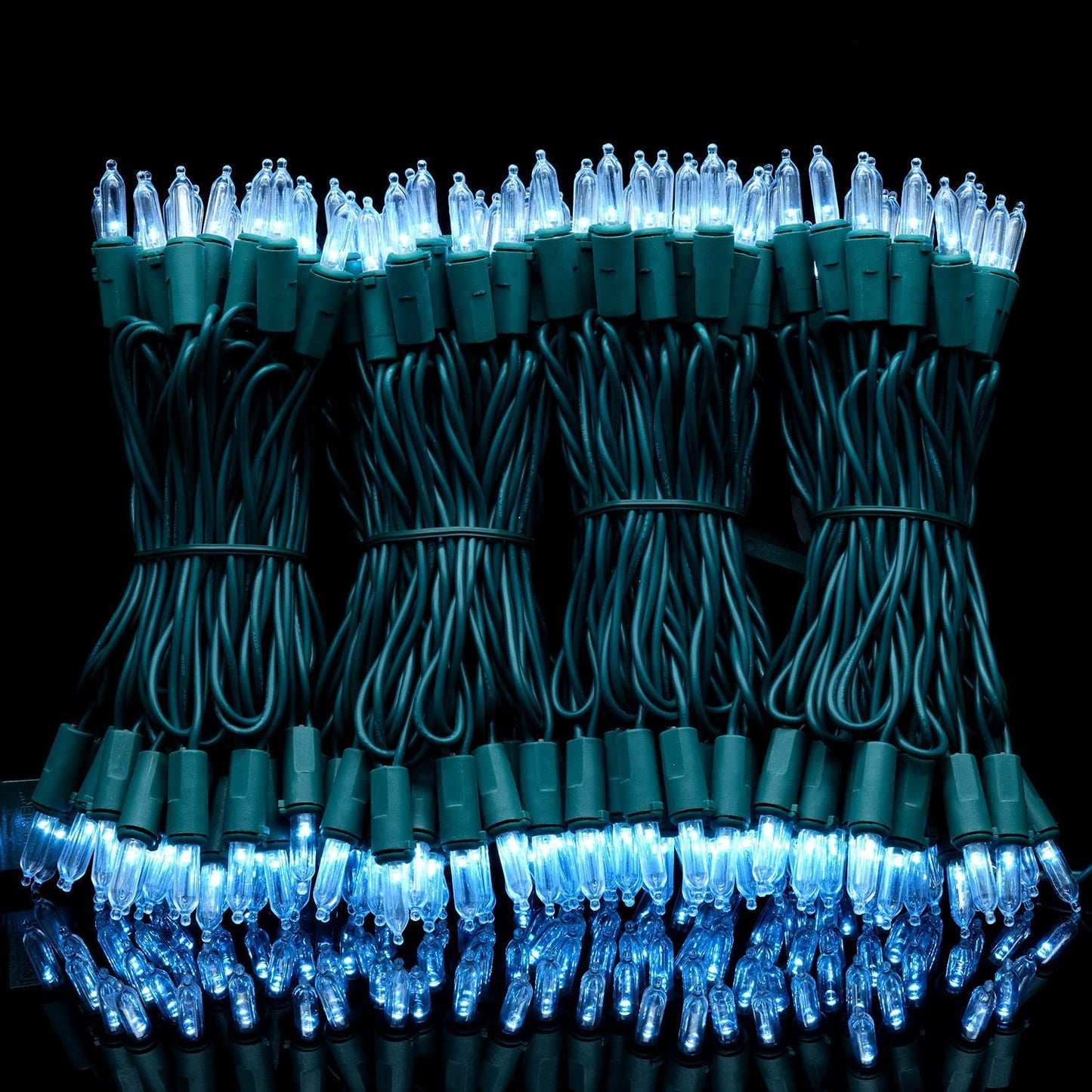 YULETIME 200 Cool White LED Christmas Lights, 66 ft Green Wire String Light
