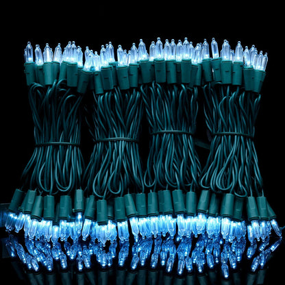 YULETIME 200 Cool White LED Christmas Lights, 66 ft Green Wire String Light