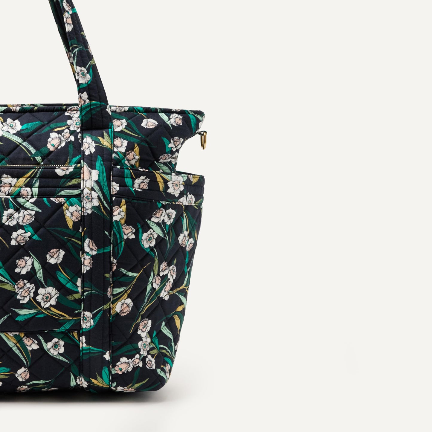 Amazon Essentials Women's Quilted Cotton Travel Tote Bag, Black Floral, One Size