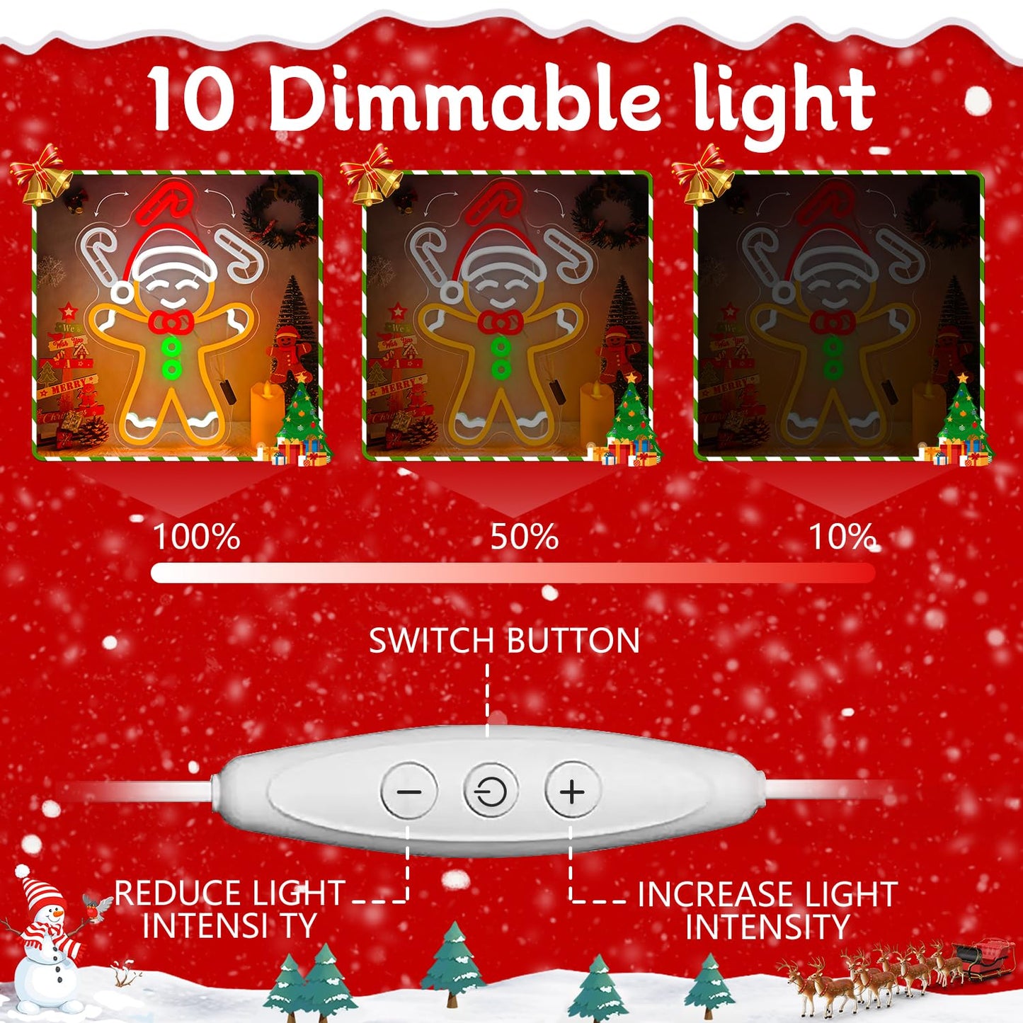 Christmas Neon Sign Gingerbread Man Throwing Candy Cane Neon Light Dimmable Led Gingerbread Wall Decorations Fun Christmas Waving Light Up Sign for Gifts