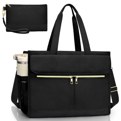 PASMAN Laptop Bag for Women 15.6 Inch, Work Bags for Teacher & Nurse with Compartments, Professional Office Computer Handbag(Black)