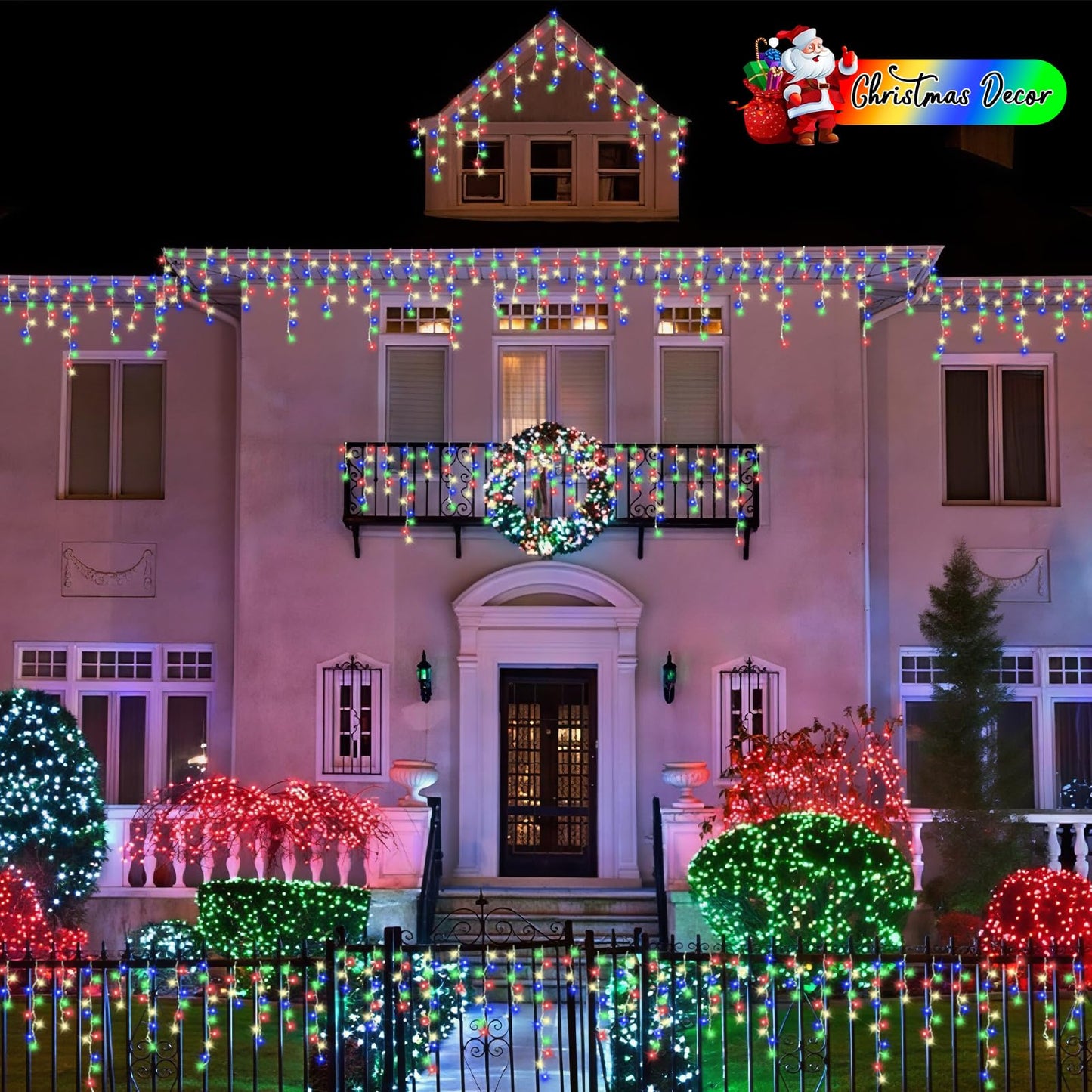 QITONG Multicolor Icicle Lights for Outside, 33ft 400 LED String Lights Indoor, Clear Wire Connectable Icicle Christmas Lights Plug in with 8 Modes