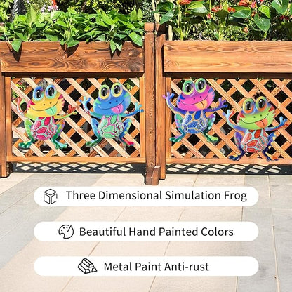 Metal Frog Wall Decor, 4Pcs Frog Iron Wall Art Sculptures Art Frogs Wall Hanging Sculpture Decoration. Outdoor Fence Art for Home Garden, Fence, Patio, Yard, Bedroom Outside Gifts for Adults