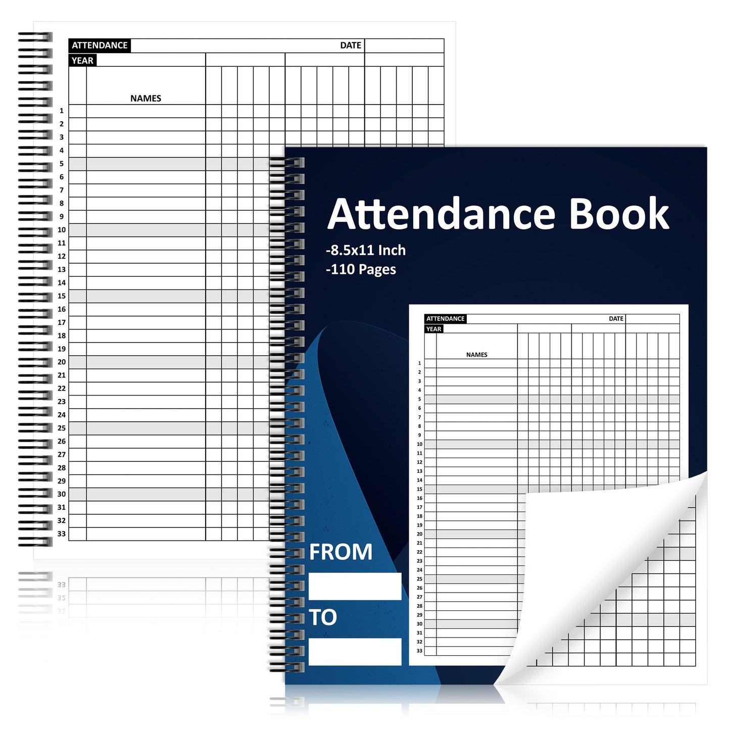 Attendance Book Large Format Spiral Bound 8.5 x 11 Inch attendance Tracker for Teachers Employees Church Coaches Sports and Classroom 110 Pages