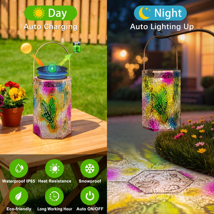 2Pack Solar Outdoor Hummingbird Lanterns Waterproof, Homeimpro Multicolor Solar Garden Lanterns, Mother's Day Christmas Garden Gifts for Mom Women, Backyard Ornaments